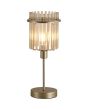 Searchlight Swizzle EU55622CP brandende tafellamp van 37,5cm hoog met goudkleurige voet en kap van een ring van champagnekleurige glazen staafjes met E14 kaarslamp in het midden