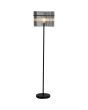 Searchlight Swizzle EU55626SM brandende vloerlamp van 152cm hoog met zwarte voet en kap van een ring van rookglazen staafjes met E27 edison lamp in het midden