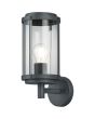 Trio Tanaro 202360142 antraciet grijze wandlamp voor buiten met cilindervormige staande kap met vier dubbele spijlen en helder glas