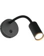 Reality Taryn zwarte wandspot met kiepschakelaar en 35,5 cm lange flexibele arm met brandend 35mm GU10 lampje