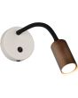 Reality Taryn warm grijze met koffiebruine wandspot met kiepschakelaar en 35,5 cm lange zwarte flexibele arm met brandend 35mm GU10 lampje