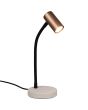 Reality Taryn warm grijs met zwarte bureaulamp van 28 tot 35,5 cm hoog met klein koffiebruin spotje met brandend 35mm GU10 lampje