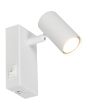 Reality Taryn compacte witte wandspot met schakelaar van 12cm hoog met een brandend 35mm GU10 lampje