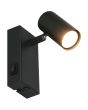 Reality Taryn compacte zwarte wandspot met schakelaar van 12cm hoog met een brandend 35mm GU10 lampje