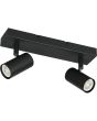 Reality Taryn compacte zwarte plafondspot met plafondbalk van 26cm en twee 35mm GU10 spotjes