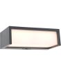 Lutec Telis antraciet grijze wandlamp voor buiten van 18 cm breed met zonnepaneel bovenop en wit kunststof venster naar beneden en voren en klein venstertje naar boven