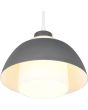 Onderaanzicht Reality Tilos antraciet grijze hanglamp met een metalen kap van 23 cm in diameter met een wit glazen binnenkap