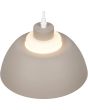 Bovenaanzicht brandende Reality Tilos warm beige hanglamp met een metalen kap van 23 cm in diameter met een wit glazen binnenkap