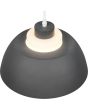 Bovenaanzicht brandende Reality Tilos antraciet grijze hanglamp met een metalen kap van 30 cm in diameter met een wit glazen binnenkap