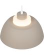 Bovenaanzicht van de brandende Reality Tilos warm beige hanglamp met een metalen kap van 30 cm in diameter met een wit glazen binnenkap