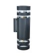 zwart geribbelde up en down wandlamp voor buiten van 19 cm hoog met twee transparante ringen per zijde