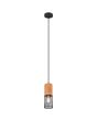 Trio Tosh 304300132 brandende zwarte cilindervormige hanglamp met hout aan de bovenzijde en zwart gaas aan de onderzijde