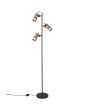 Trio Tosh 404300332 brandende zwarte vloerlamp met drie cilindervormige spots met een houten achterzijde en zwart gaas voor