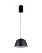Reality Tova zwart metalen hanglamp met kap van 30 cm in diameter met een witte binnenzijde en een katrolsysteem in de plafondkap voor de hoogte