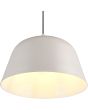 Onderaanzicht Reality Tova warm grijs metalen hanglamp met kap van 30 cm in diameter met een witte binnenzijde en een katrolsysteem in de plafondkap voor de hoogte