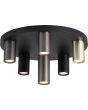 Searchlight Tubes 50570-6BK brandende zwarte plafondplaat van 40cm met zes tubes van verschillende hoogten in messing zwart en brons met GU10 lamp