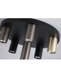 Searchlight Tubes 50570-6BK detailfoto van zwarte plafondplaat van 40cm met zes tubes van verschillende hoogten in messing zwart en brons met GU10 lamp