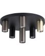 Searchlight Tubes 50570-6BK zwarte plafondplaat van 40cm met zes tubes van verschillende hoogten in messing zwart en brons met GU10 lamp