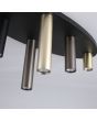 Searchlight Tubes 50570-6BK detailfoto van zwarte ovale plafondplaat van 80cm met zes tubes van verschillende hoogten in messing zwart en brons met GU10 lamp