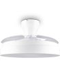 Zijaanzicht Reality Vansbro witte plafondventilator van 50 cm in diameter met ingeklapte wieken en LED unit langs de rand van de kap