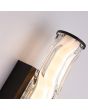 Searchlight Vibrate detailfoto van de bovenzijde met het glasstructuur van de 33cm hoge zwarte buisvormige spiegellamp met trekschakelaar en witte binnenbuis en helder glazen buitenbuis met structuur