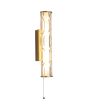 Searchlight Vibrate brandende 33cm hoge goudkleurige buisvormige spiegellamp met trekschakelaar en witte binnenbuis en helder glazen buitenbuis met structuur