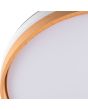 Detailfoto van de LED unit van de Reality Volda witte plafondventilator van 50 cm in diameter met uitklapbare wieken en witte LED unit met houten rand in het midden