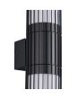 Detailfoto van het middenstuk van de Trio Volga antraciet grijze wandlamp voor buiten van 30cm hoog met up en down lantaarn met verticale lamellen langs de lamp