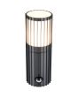 Bovenaanzicht Trio Volga antraciet grijze wandlamp voor buiten met bewegingsmelder van 23,5cm hoog met staande lantaarn met verticale lamellen langs de lamp