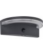 Lutec Vyzor antraciet grijze wandlamp van 19,2 cm breed met zonnepaneel bovenop en halfrond LED rand