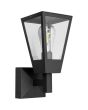 Brilliant Westcliff antraciet grijze wandlamp voor buiten van 33cm hoog met rechthoekige staande lantaarn met helder glazen ruitjes