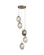 Searchlight Whirl 24141-5SB brandende hanglamp met ronde mat messing plafondplaat en vijf pendels met ovaal gedraaid glazen kappen in helder, amber en rookglas