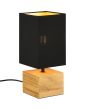 Trio Woody R50171080 brandende tafellamp met vierkante houten voet en rechthoekig zwarte lampenkap van textiel