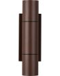 Vooraanzicht Trio Yamuna roestbruine cilindervormige up down wandlamp voor buiten van 23cm hoog voor smalle GU10 35mm lampjes