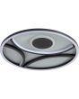 Searchlight Zendisk plafonniere van 39cm in diameter met gevormde LED balken en grijs textiel tegen het plafond