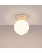Brandende Sollux Zori beige badkamerlamp voor wand of plafondmontage met een wit glazen bol van 12 cm in diameter