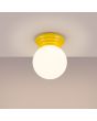 Brandende Sollux Zori gele badkamerlamp voor wand of plafondmontage met een wit glazen bol van 12 cm in diameter