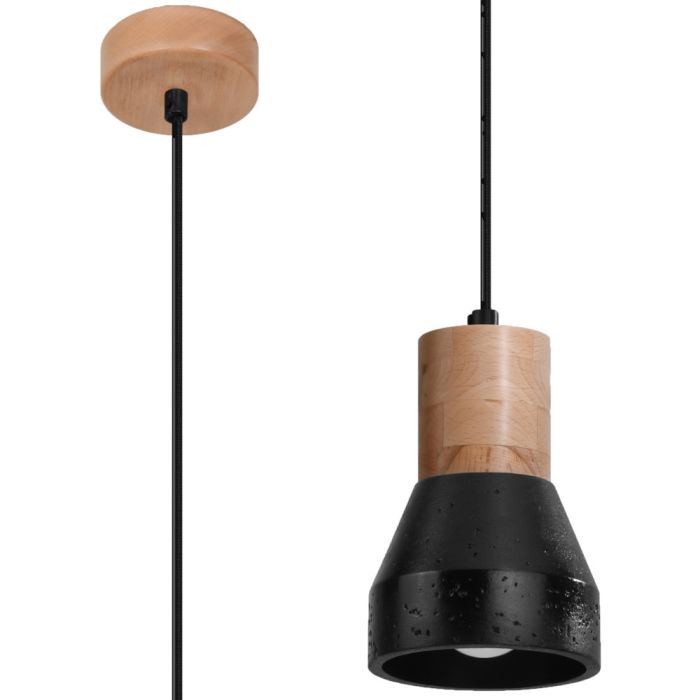 Sollux Qubic SL.0963 beton met houten hanglamp
