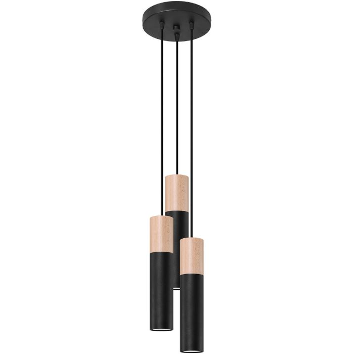 Sollux Pablo SL.1014 zwart met houten hanglamp