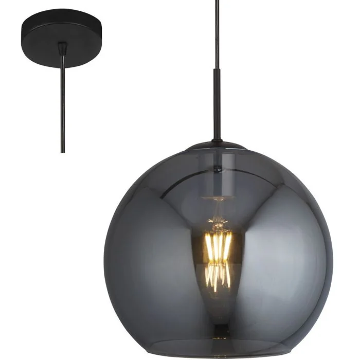 Searchlight Amsterdam 1031-1SM zwart rookglazen hanglamp