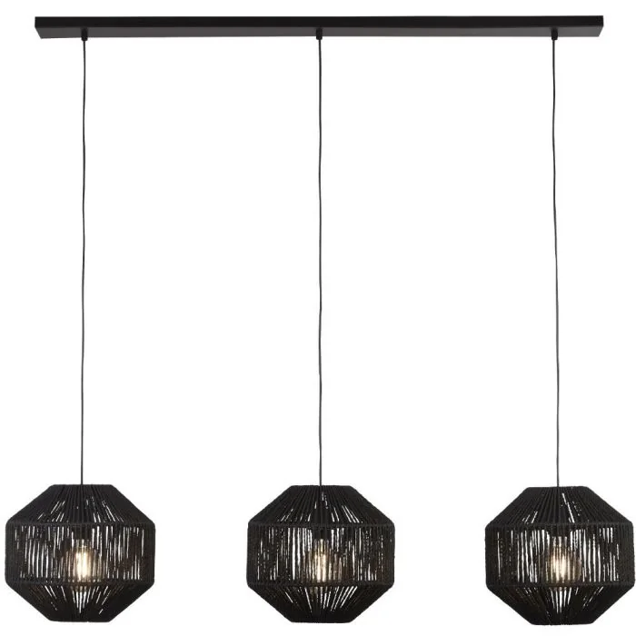 Searchlight Wicker 11201-3BK zwarte hanglamp met touw