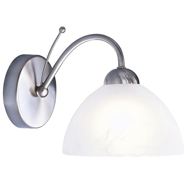 Searchlight Milanese 1131-1SS staal kleurige wandlamp met albast glas