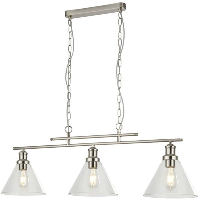 Searchlight Pyramid 1277-3SS staal kleurige hanglamp met helder glas