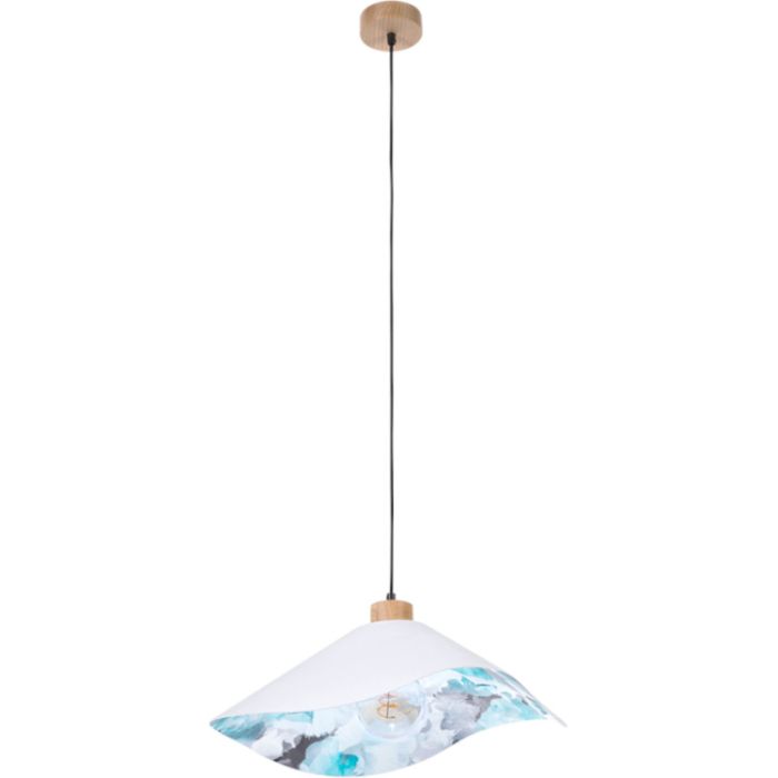 Britop Hattu Floral 1615619174 witte hanglamp met blauwe bloemenprint