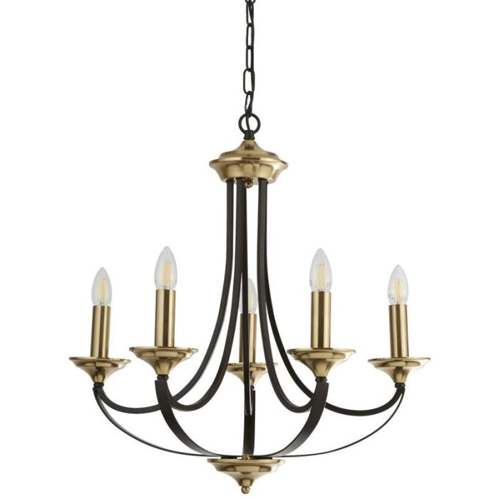 Searchlight Belfry 1845-5BZ bronzen hanglamp met bruin metalen armen