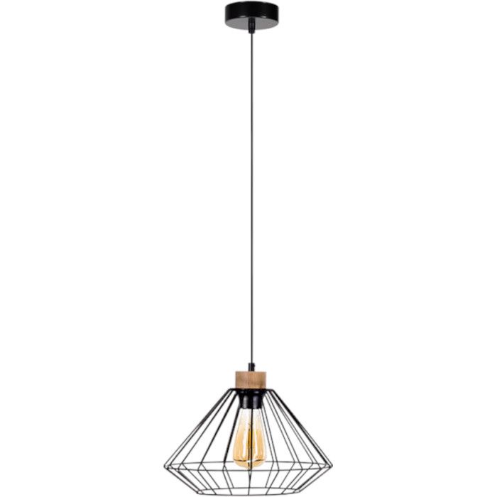 Britop Raquelle 187119104 hanglamp zwart metaaldraad en eikenhout