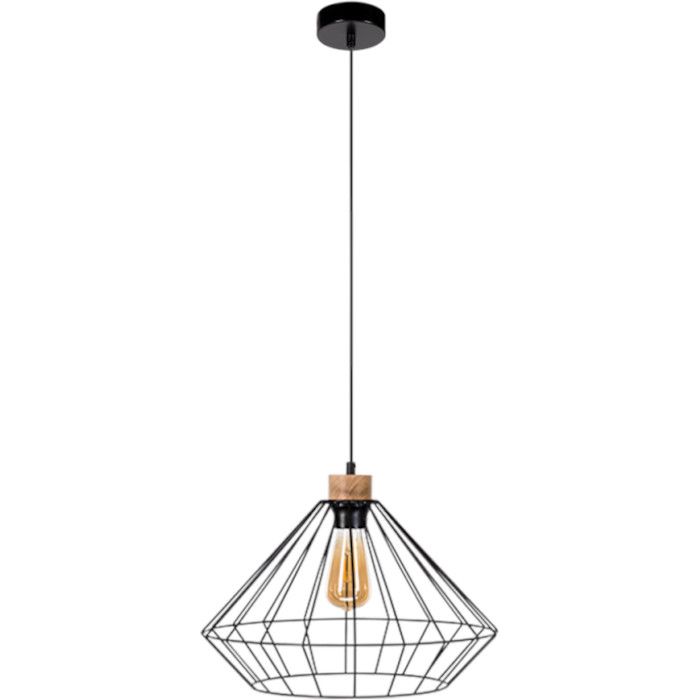Britop Raquelle 187219104 hanglamp van zwart metaaldraad met eikenhout