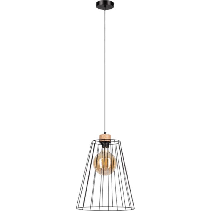 Britop Swan 19319104 hanglamp van zwart metaaldraad en eikenhout
