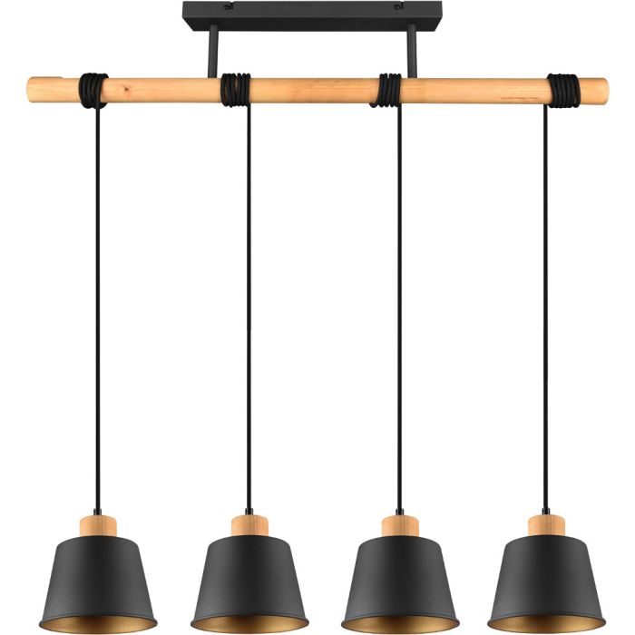 Trio Harris 312700432 mat zwarte hanglamp met hout