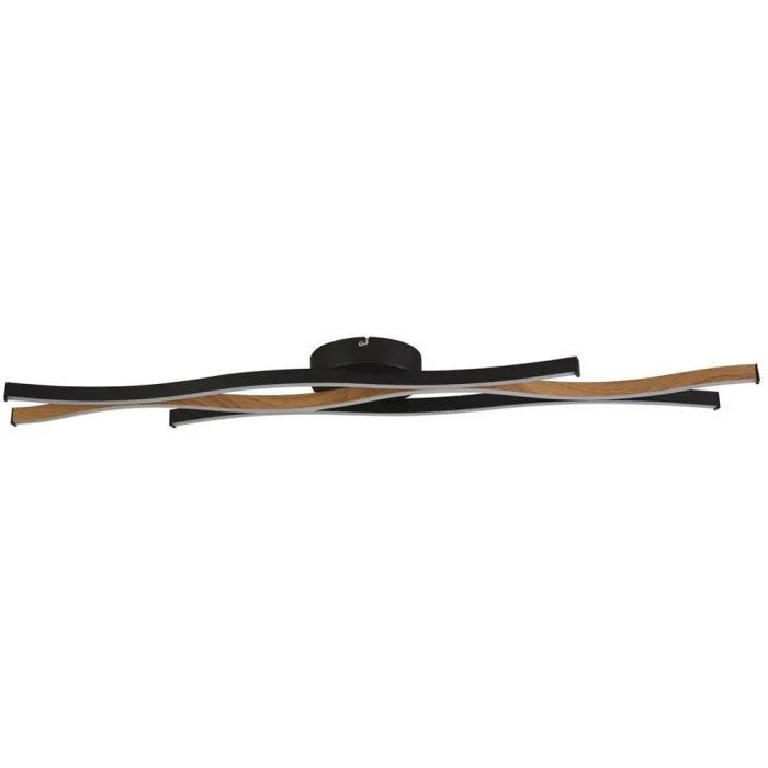 Searchlight Bloom 32103-1BK zwart met houtkleurige plafondlamp